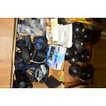 TWO BOXES OF SUNDRIES to include cameras, Sony Digital Handycam, Samsung WB610, etc, a pair of