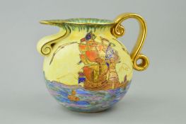 A FIELDINGS CROWN DEVON DECO STYLE JUG, Galleon scenes, with gilt detail and handle, height 15.5cm