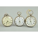 THREE MIXED SILVER POCKET WATCHES