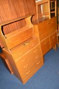A G PLAN BRANDON OAK CHEST OF FOUR DRAWERS, together with a fall front bureau, a light oak