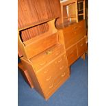 A G PLAN BRANDON OAK CHEST OF FOUR DRAWERS, together with a fall front bureau, a light oak