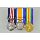 A WWI GEO V MILITARY MEDAL, British War and Victory medal trio named to Sjt/Cpl on pair Charles Cook