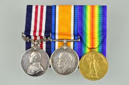A WWI GEO V MILITARY MEDAL, British War and Victory medal trio named to Sjt/Cpl on pair Charles Cook