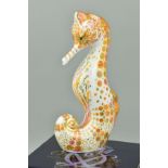 A BOXED ROYAL CROWN DERBY PAPERWEIGHT, 'Swirl Seahorse', gold stopper