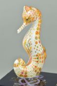 A BOXED ROYAL CROWN DERBY PAPERWEIGHT, 'Swirl Seahorse', gold stopper