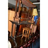 A MODERN MAHOGANY HALL TABLE with two drawers, an Edwardian lacquered centre table and a Victorian