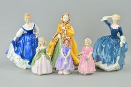 SIX ROYAL DOULTON FIGURES, 'Tina' HN3494, 'Ray' HN3340, 'Rachel' HN2919, 'Penny' HN2338, 'Ivy' (head