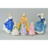 SIX ROYAL DOULTON FIGURES, 'Tina' HN3494, 'Ray' HN3340, 'Rachel' HN2919, 'Penny' HN2338, 'Ivy' (head