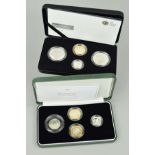 TWO ROYAL MINT PIEDFORT SETS PROOF SILVER COINS, a 2005 four coin set and a 2008 four coin set, in