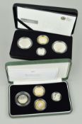 TWO ROYAL MINT PIEDFORT SETS PROOF SILVER COINS, a 2005 four coin set and a 2008 four coin set, in