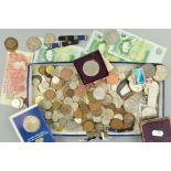 A SHOE BOX LID OF MIXED COINAGE, to include 2 x 1951 Festival crown coins with some pre 1920, pre