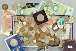 A SHOE BOX LID OF MIXED COINAGE, to include 2 x 1951 Festival crown coins with some pre 1920, pre