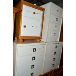 THREE VARIOUS WHITE THREE DRAWER BEDSIDE CHEST a bedside cabinet and an occasional coffee table (5)