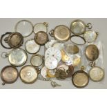 A SELECTION OF POCKET WATCH CASES AND PARTS to include cases with engine turned decoration, engraved