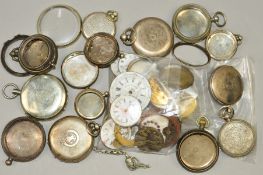 A SELECTION OF POCKET WATCH CASES AND PARTS to include cases with engine turned decoration, engraved