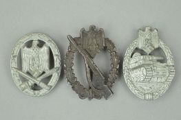 THREE GERMAN WWII 3RD REICH WAR COMBAT BADGES, as follows, close combat badge 'Allgemeines