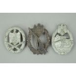 THREE GERMAN WWII 3RD REICH WAR COMBAT BADGES, as follows, close combat badge 'Allgemeines