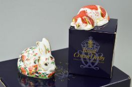 TWO BOXED ROYAL CROWN DERBY PAPERWEIGHTS, 'Puppy' and 'Meadow Rabbit', both exclusive for Collectors