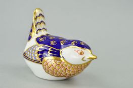 A ROYAL CROWN DERBY PAPERWEIGHT, 'Wren', ceramic base stopper