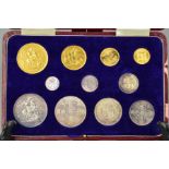 A GOLD FIVE POUND TO 3D COIN SET, Victoria 1887 Jubilee eleven coins, gold five pounds, double