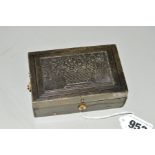 A 19TH CENTURY MINIATURE KEYWIND MUSICAL BOX, case in need of restoration, length 10.5cm x depth 6.