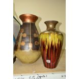 TWO STUDIO POTTERY VASES, the first possibly by Christine Bull is a high shouldered tapering vase