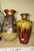 TWO STUDIO POTTERY VASES, the first possibly by Christine Bull is a high shouldered tapering vase