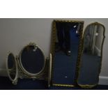 A CREAM AND GILT TRIPLE DRESSING MIRROR, together with two gilt framed wall mirrors (3)