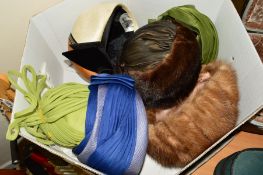 A SELECTION OF SIX VINTAGE HATS, to include two Mitzi Lorenz structured hats, one in blue and one in