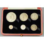 A 1927 SILVER PROOF SET, in box of issue, Wreath Crown to 3d (6)