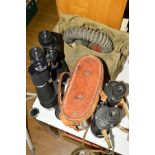 A CASED PAIR OF WWII BINO PRISM NO. 5 MKIV BINOCULARS, some wear, original leather case marked