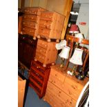 TWO MODERN PINE CHEST OF DRAWERS, together with a matching pair of three drawer bedside chests (4)