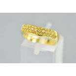 A MODERN 18CT GOLD PICCHIOTTI PAVE SET YELLOW DIAMOND HALF ETERNITY RING, smile design, yellow