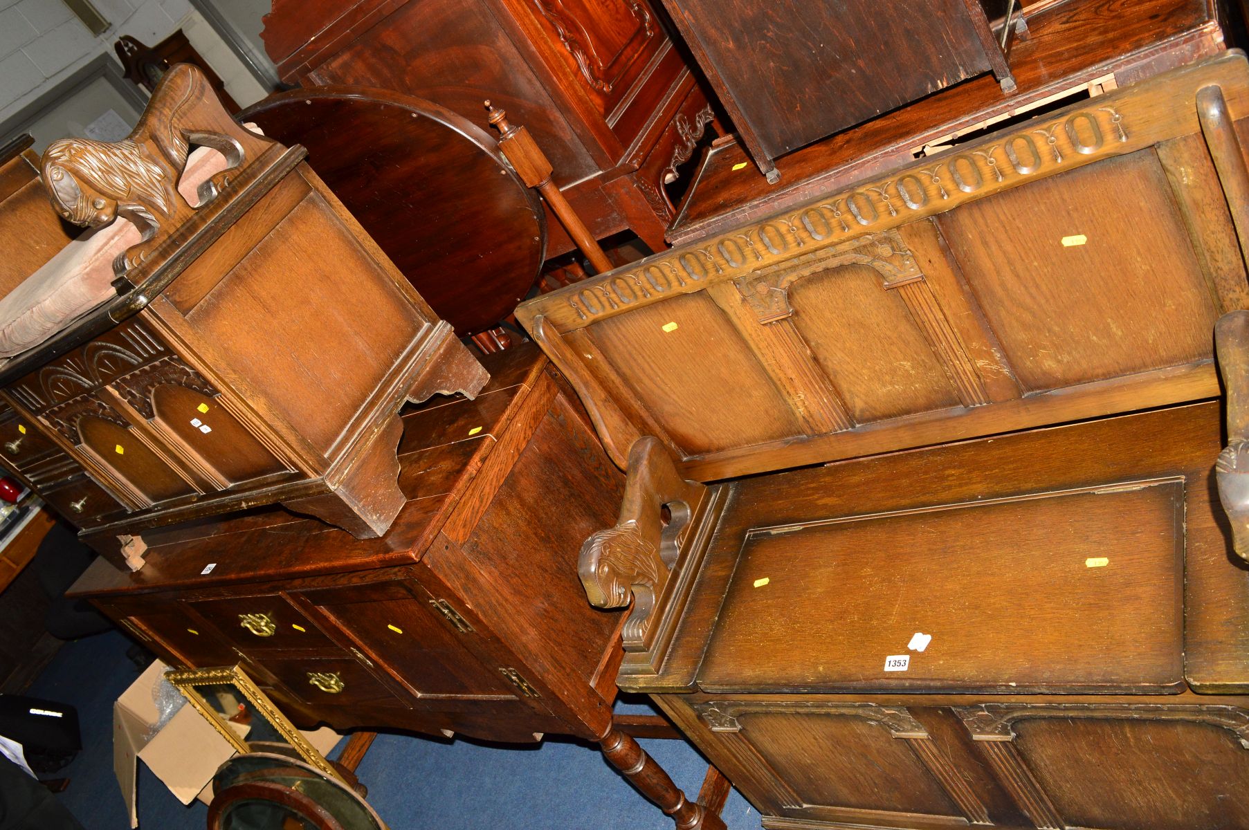 AN OAK MONKS BENCH and a similar telephone seat/table (2)