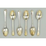 A MATCHED SET OF SIX GEORGE III BEAD PATTERN DESSERT SPOONS, engraved crest, London 1777/78, 6.7