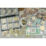 A BOX OF MAINLY UK COINAGE, to include silver coins from 1820 to 1946 and a pocket coin album of