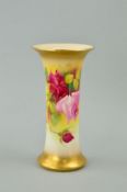 A SMALL ROYAL WORCESTER VASE, handpainted with roses, signed 'Spilsbury', puce backstamp and G923,