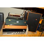 A WHARFEDALE DENTON RECEIVER, a Garrard model SP25 Mk111 turntable, a pair of Solar Vox speakers,