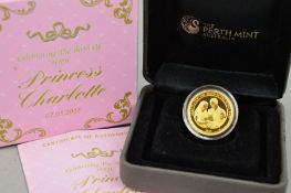 THE PERTH MINT GOLD 1/4 OUNCE PRINCESS CHARLOTTE COIN, 1,000 Mintage 02/05/2015 in box of issue with