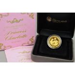 THE PERTH MINT GOLD 1/4 OUNCE PRINCESS CHARLOTTE COIN, 1,000 Mintage 02/05/2015 in box of issue with