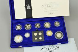 MILLENNIUM SILVER PROOF COIN COLLECTION OF THIRTEEN COINS, with Maundy coins and certificates of