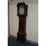 A GEORGE III OAK , MAHOGANY BANDED AND INLAID EIGHT DAY LONGCASE CLOCK, the painted dial with