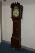 A GEORGE III OAK , MAHOGANY BANDED AND INLAID EIGHT DAY LONGCASE CLOCK, the painted dial with