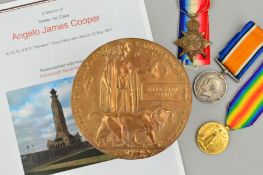A WWI 1914-15 STAR TRIO OF MEDALS, together with Memorial Death plaque to a Royal Navy Sailor KIA