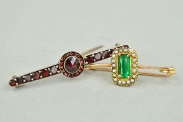 TWO LATE VICTORIAN GOLD GEM BROOCHES, the first designed as a central rectangular diopside within