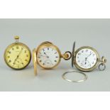A GOLD PLATED THOMAS RUSSELL & SON FULL HUNTER POCKET WATCH, together with two other pocket