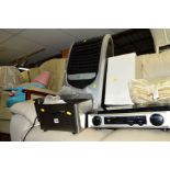 AN AIRFORCE EVAPORATIVE AIR COOLER, a Morphy Richards fryer, turntable, quantity of curtains and