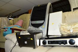 AN AIRFORCE EVAPORATIVE AIR COOLER, a Morphy Richards fryer, turntable, quantity of curtains and