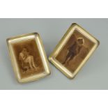 A PAIR OF GEORGE V ASPREY SILVER RECTANGULAR FRAMED CERAMIC PLAQUES, the sepia glazed Sherwin &