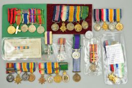 A COLLECTION OF MINIATURE MEDAL GROUPS, to include WWI Military medal 1914-15 Star trio and